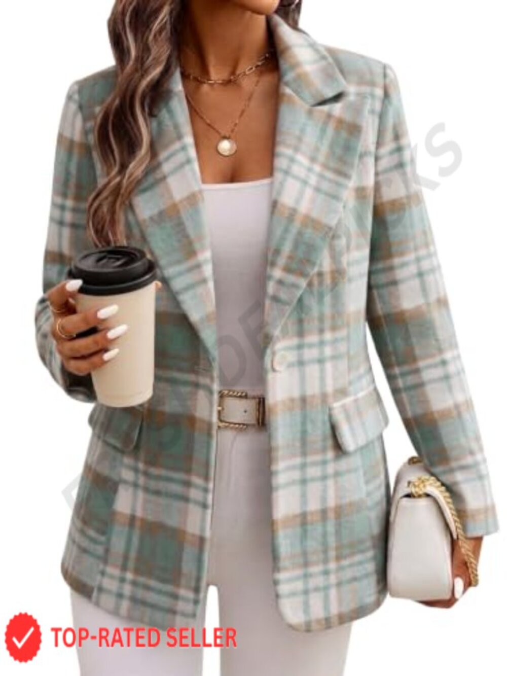 Wool Blend Flannel Plaid Blazer Jacket Business Casual Slim Fit Peak Lapel